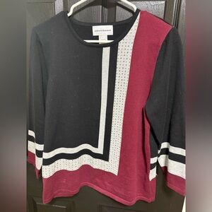 Alfred Dunner Black and Burgundy Top with Silver Accents